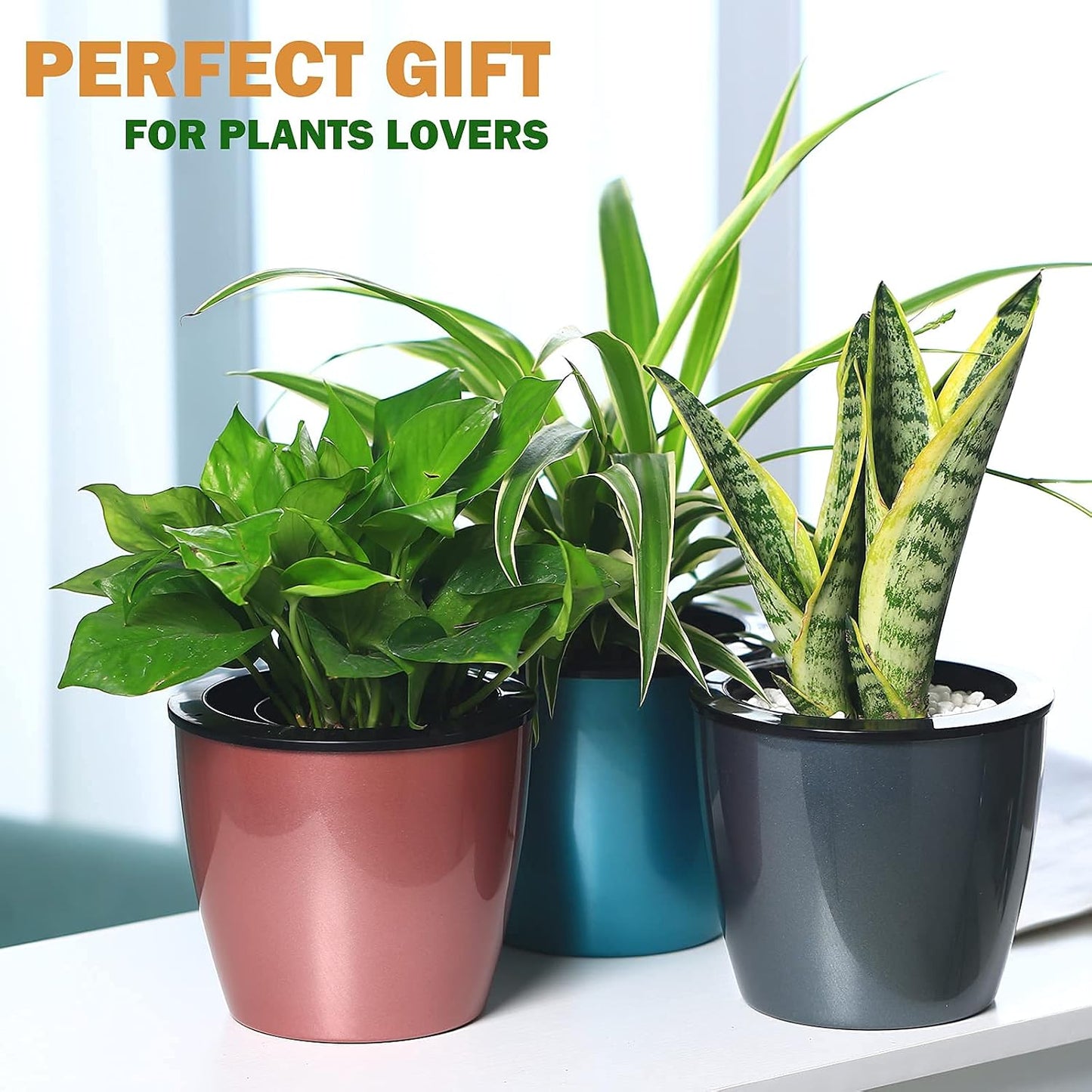 6.7 Inch Self Watering Pots for Indoor Plants, 3 Packs African Violet Pots, Black Wick Pot with Drainage Holes, Self Watering Planters for Orchid, Devil'S Ivy, Silver/Blue/Rose Gold