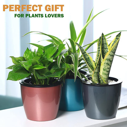 6.7 Inch Self Watering Pots for Indoor Plants, 3 Packs African Violet Pots, Black Wick Pot with Drainage Holes, Self Watering Planters for Orchid, Devil'S Ivy, Silver/Blue/Rose Gold