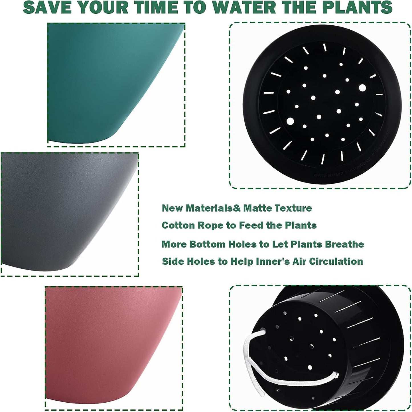 6.7 Inch Self Watering Pots for Indoor Plants, 3 Packs African Violet Pots, Black Wick Pot with Drainage Holes, Self Watering Planters for Orchid, Devil'S Ivy, Silver/Blue/Rose Gold