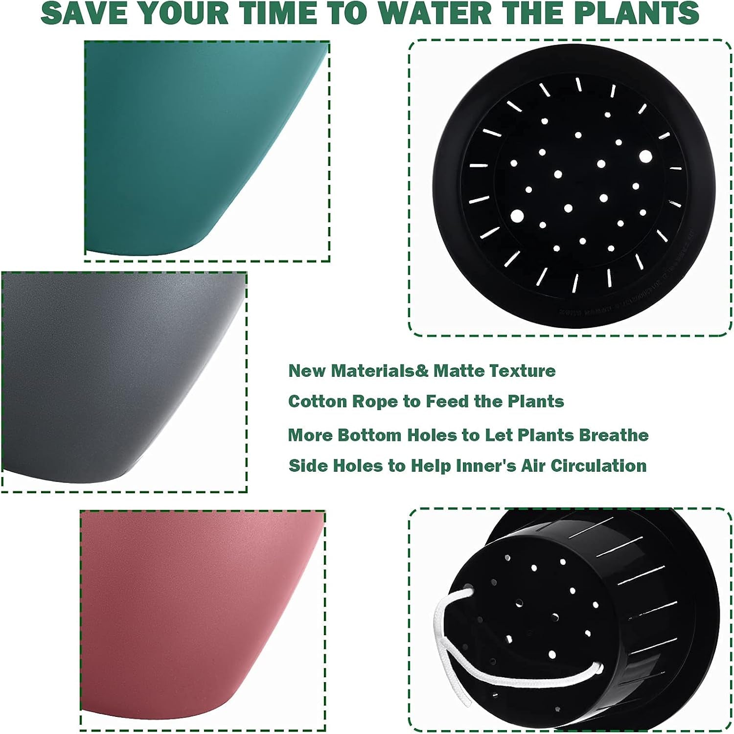 6.7 Inch Self Watering Pots for Indoor Plants, 3 Packs African Violet Pots, Black Wick Pot with Drainage Holes, Self Watering Planters for Orchid, Devil'S Ivy, Silver/Blue/Rose Gold
