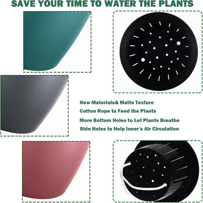 6.7 Inch Self Watering Pots for Indoor Plants, 3 Packs African Violet Pots, Black Wick Pot with Drainage Holes, Self Watering Planters for Orchid, Devil'S Ivy, Silver/Blue/Rose Gold