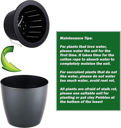 6.7 Inch Self Watering Pots for Indoor Plants, 3 Packs African Violet Pots, Black Wick Pot with Drainage Holes, Self Watering Planters for Orchid, Devil'S Ivy, Silver/Blue/Rose Gold