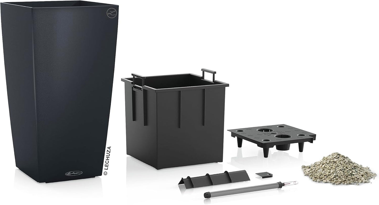 CUBICO Color 40 Slate, Self-Watering Tall Planter, H29.5 L15.7 W15.7 In