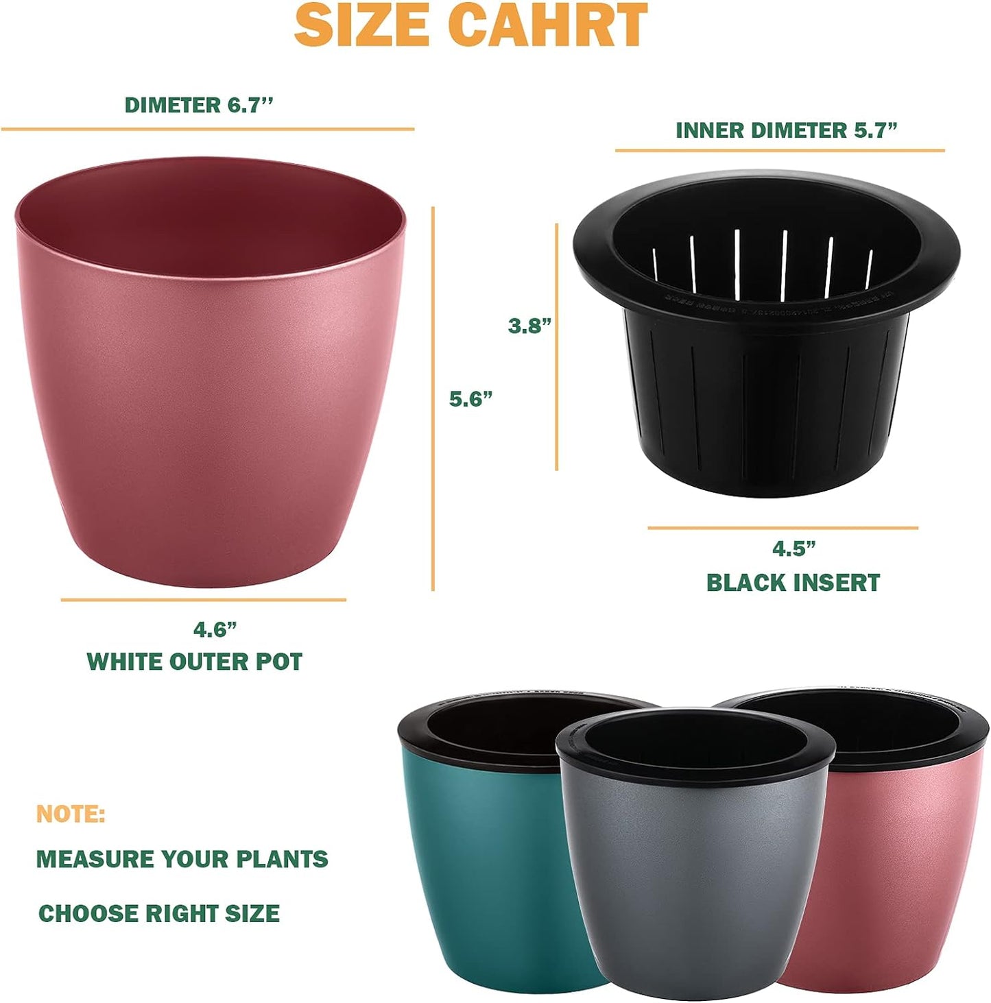 6.7 Inch Self Watering Pots for Indoor Plants, 3 Packs African Violet Pots, Black Wick Pot with Drainage Holes, Self Watering Planters for Orchid, Devil'S Ivy, Silver/Blue/Rose Gold