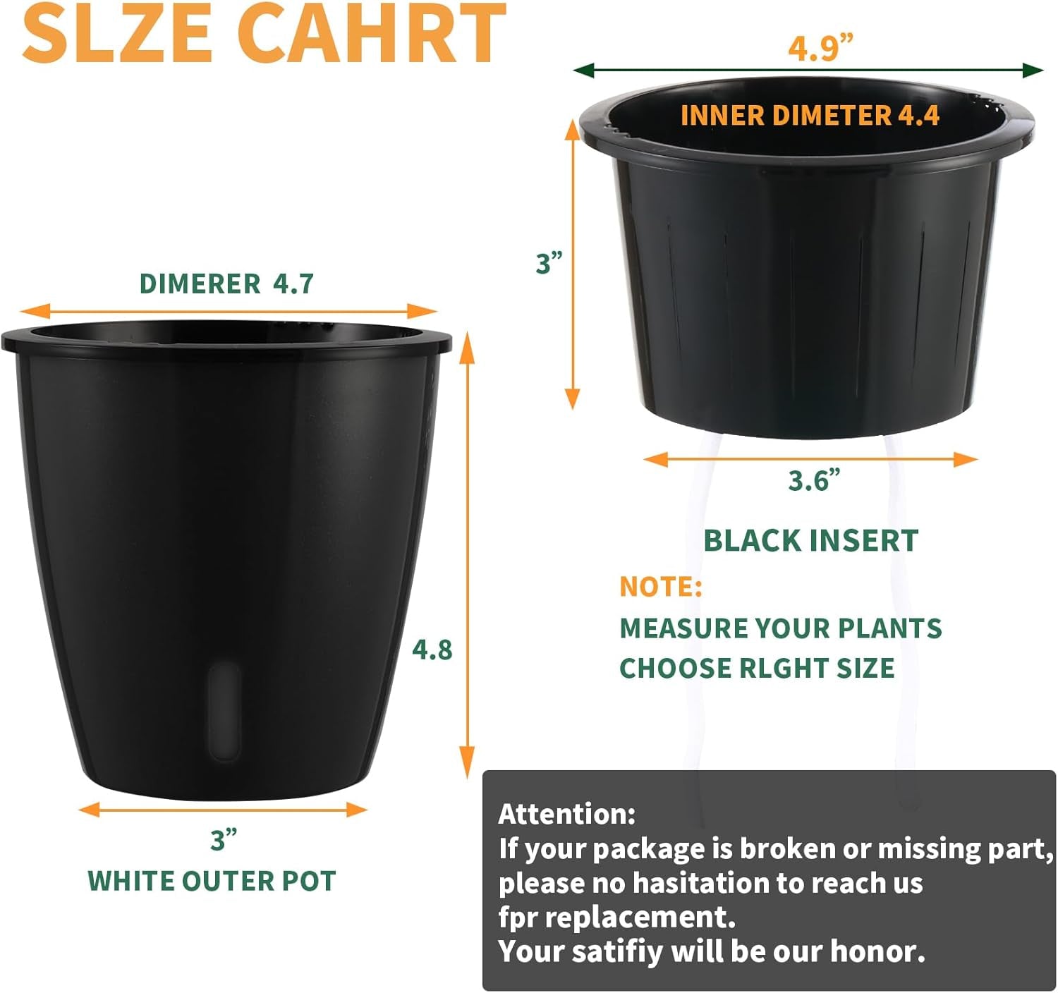 5 Inch Self Watering Pots for Indoor Plants, 6 Packs African Violet Pots with Indicator, Black Wick Pot with Drainage Holes, Self Watering Planters for Orchid, Devil'S Ivy, Black