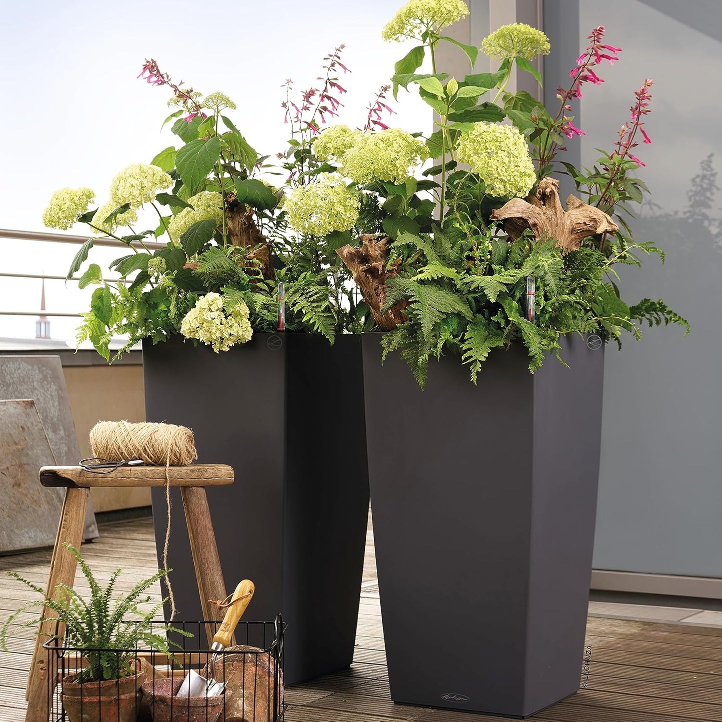 CUBICO Color 40 Slate, Self-Watering Tall Planter, H29.5 L15.7 W15.7 In