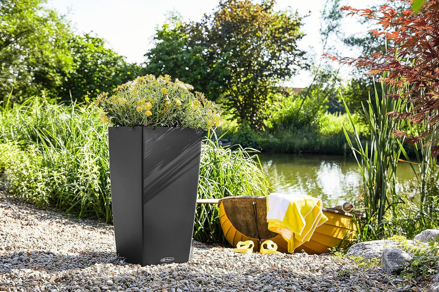 CUBICO Color 40 Slate, Self-Watering Tall Planter, H29.5 L15.7 W15.7 In