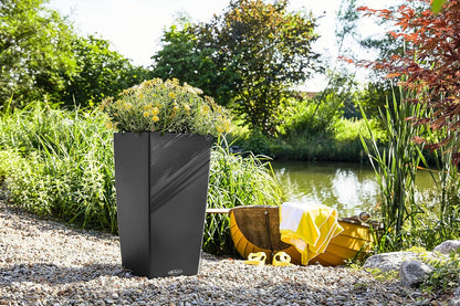 CUBICO Color 40 Slate, Self-Watering Tall Planter, H29.5 L15.7 W15.7 In
